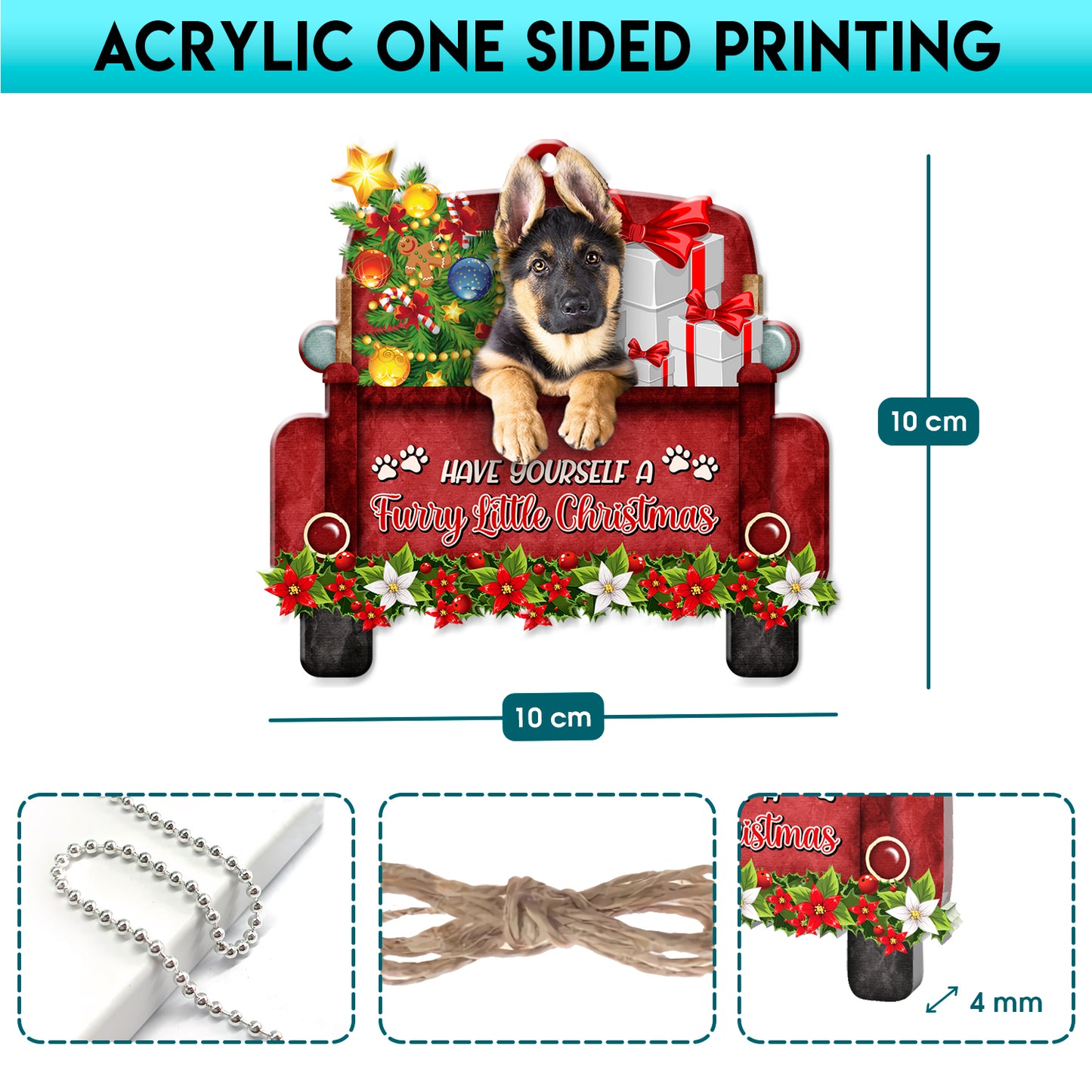 German Shepherd Dog Red Truck Acrylic Ornament