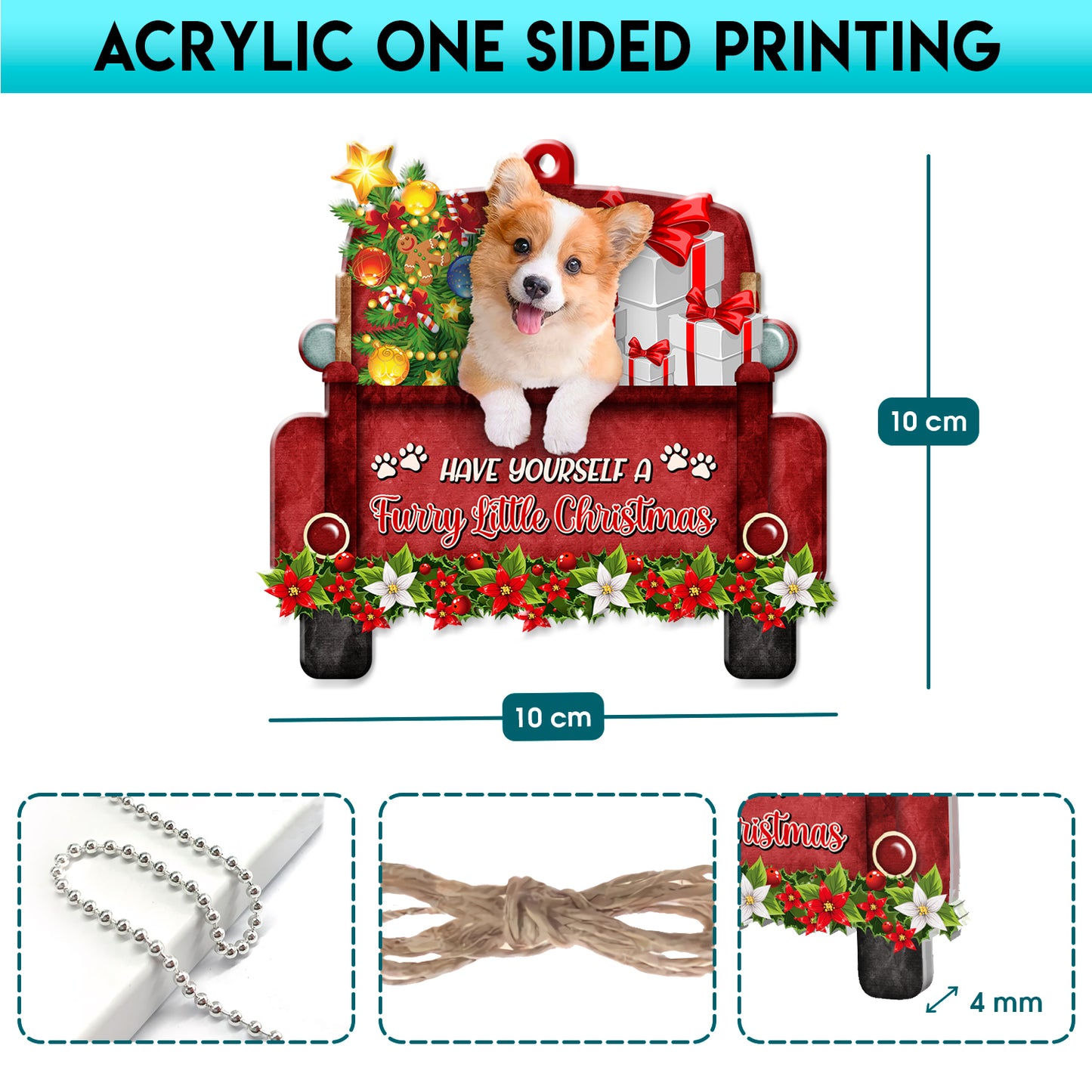 Corgi Red Truck Acrylic Ornament
