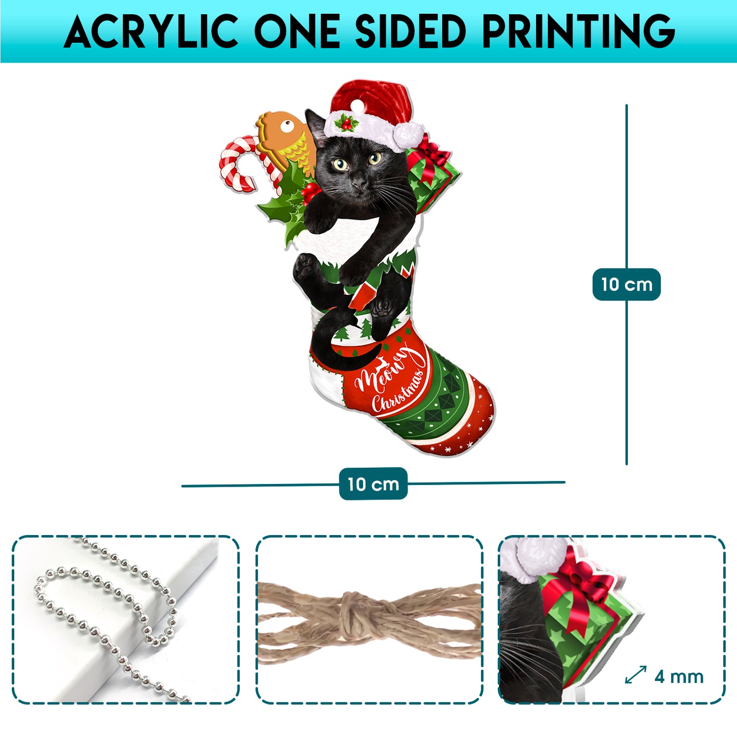Black Cat Christmas Tree Socks Acrylic Ornament