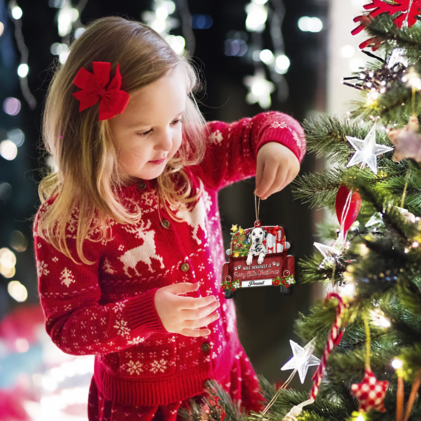 Personalized Dalmatian Red Truck Christmas Aluminum Ornament