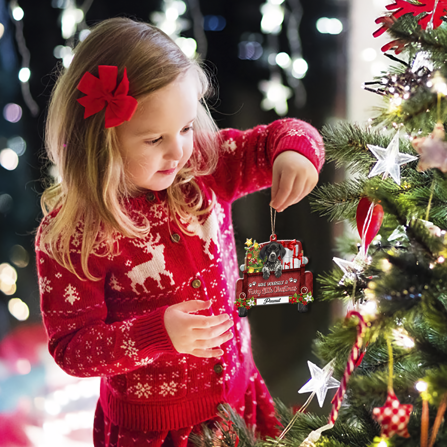Personalized German Shorthaired Pointer Red Truck Christmas Aluminum Ornament