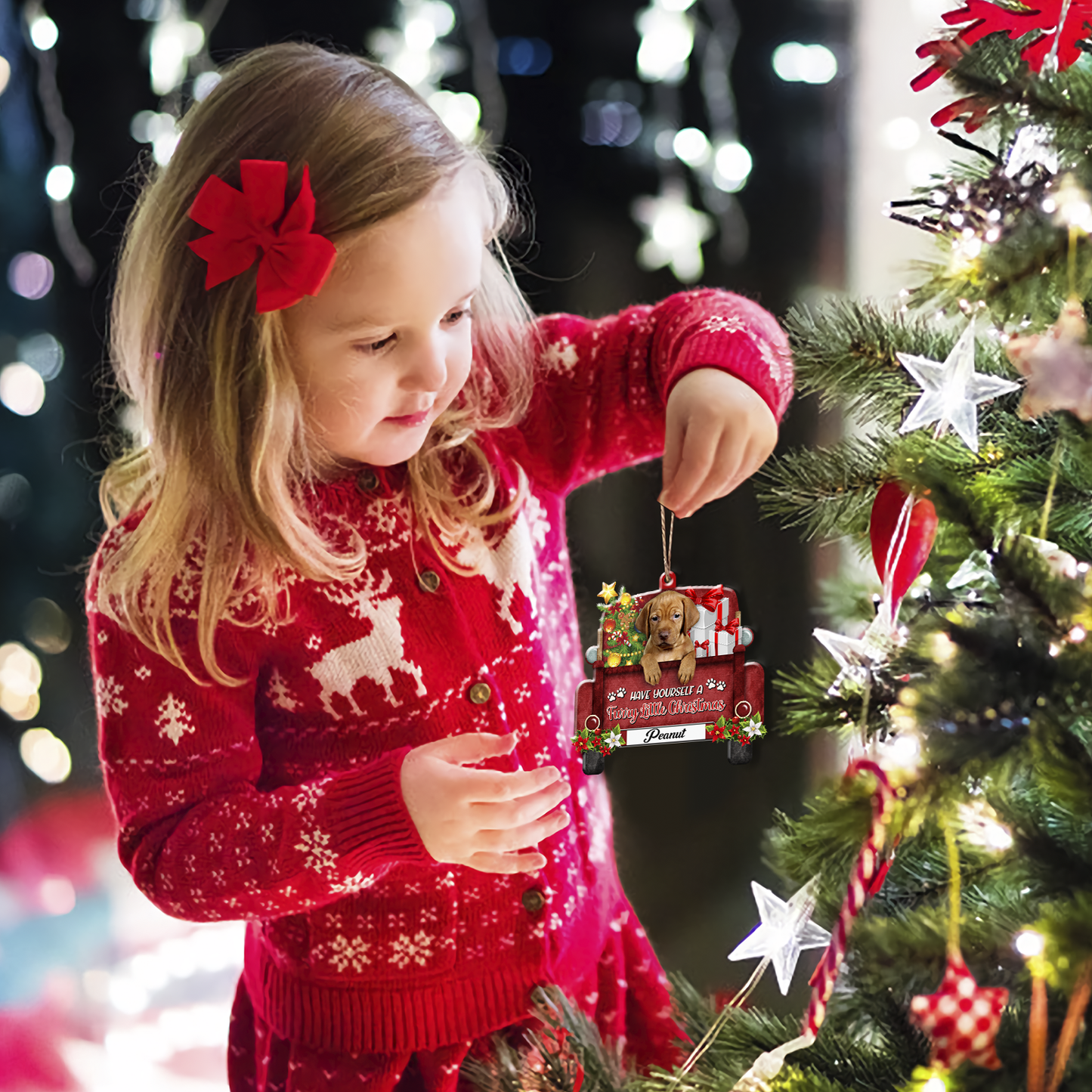 Personalized Vizsla Red Truck Christmas Aluminum Ornament
