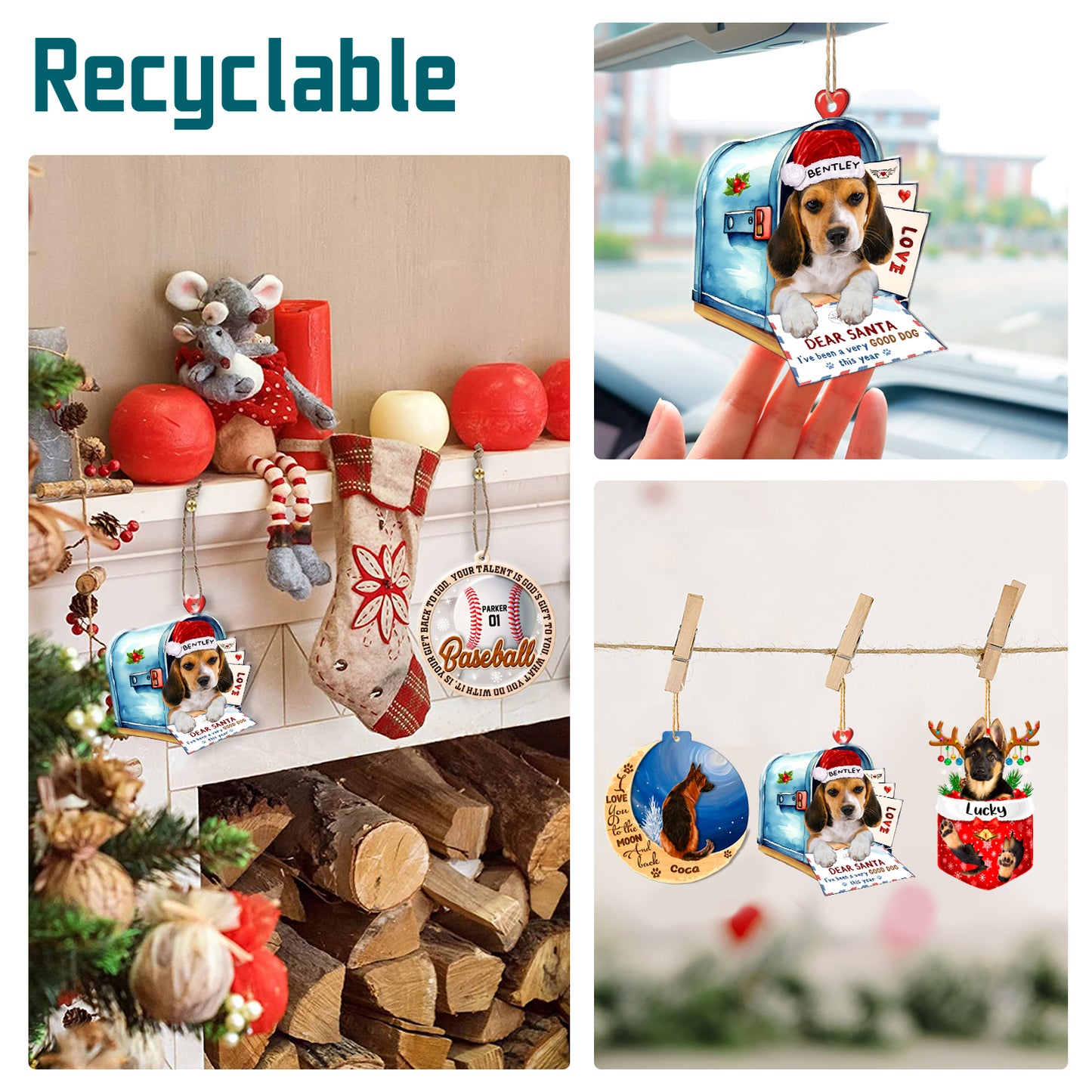 Personalized Beagle In Mailbox Christmas Aluminum Ornament
