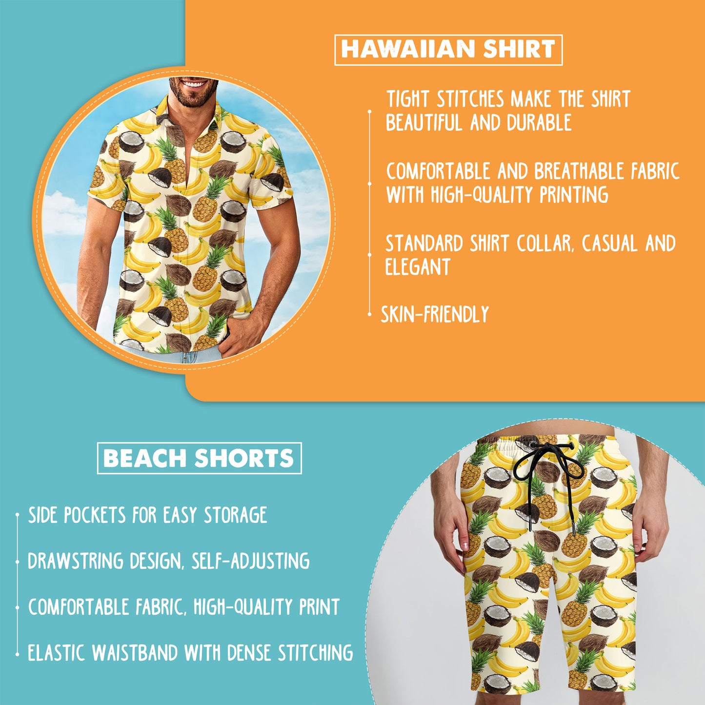 Funny Tropical Fruits Hawaiian Shirt And Shorts