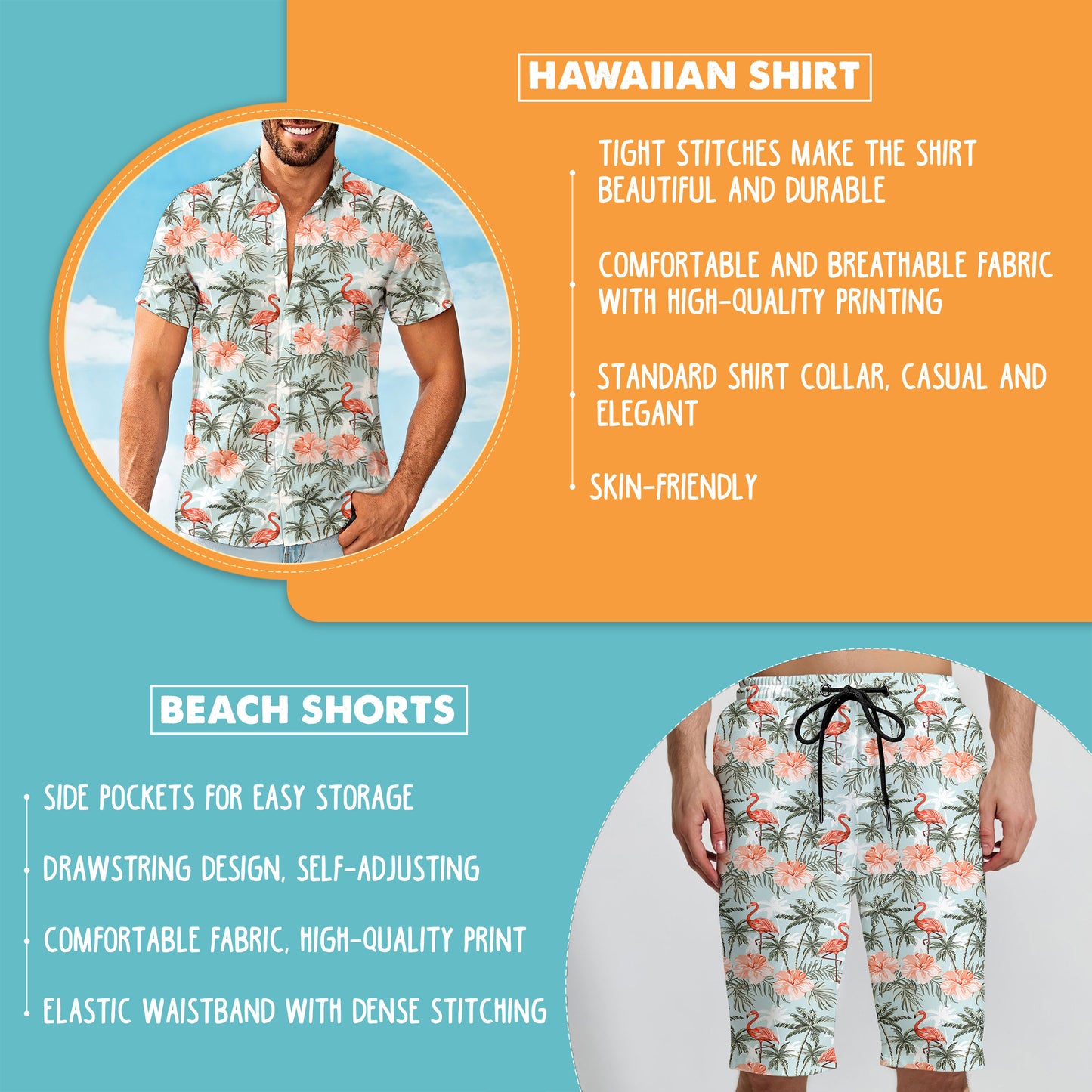 Flamingo With Tropical Plants Hawaiian Shirt And Shorts