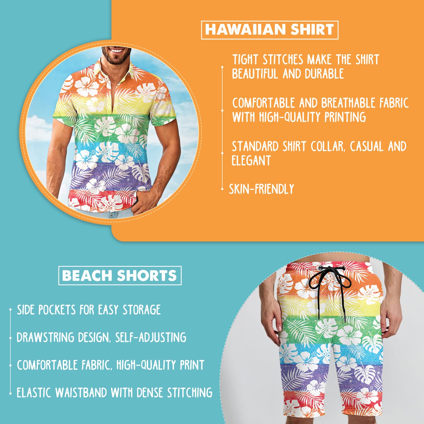 Tropical Plants Rainbow Hawaiian Shirt And Shorts
