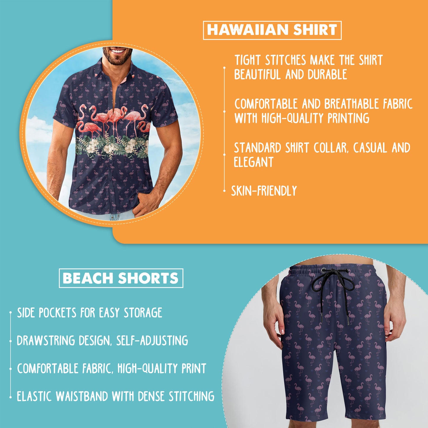 Flamingo Print Hawaiian Shirt And Shorts