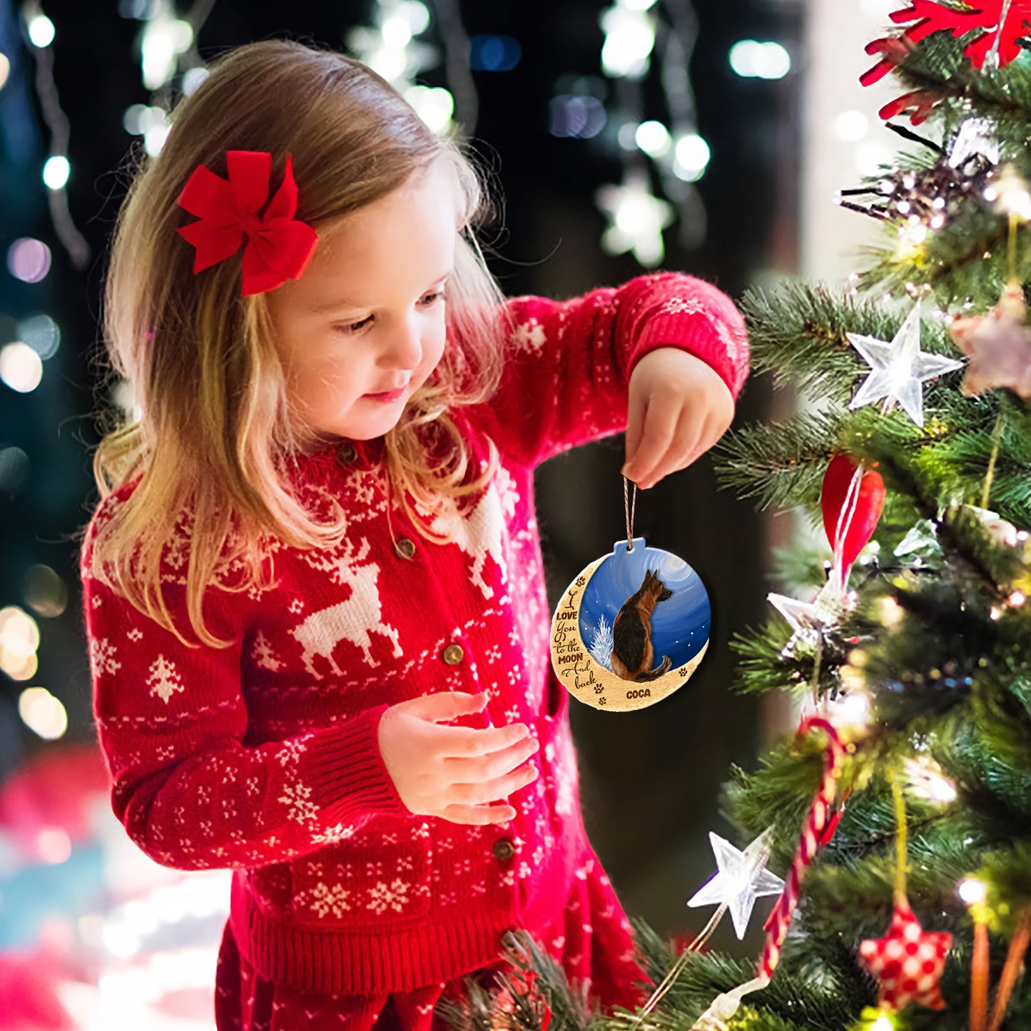 Personalized German Shepherd On Moon Aluminum Ornament