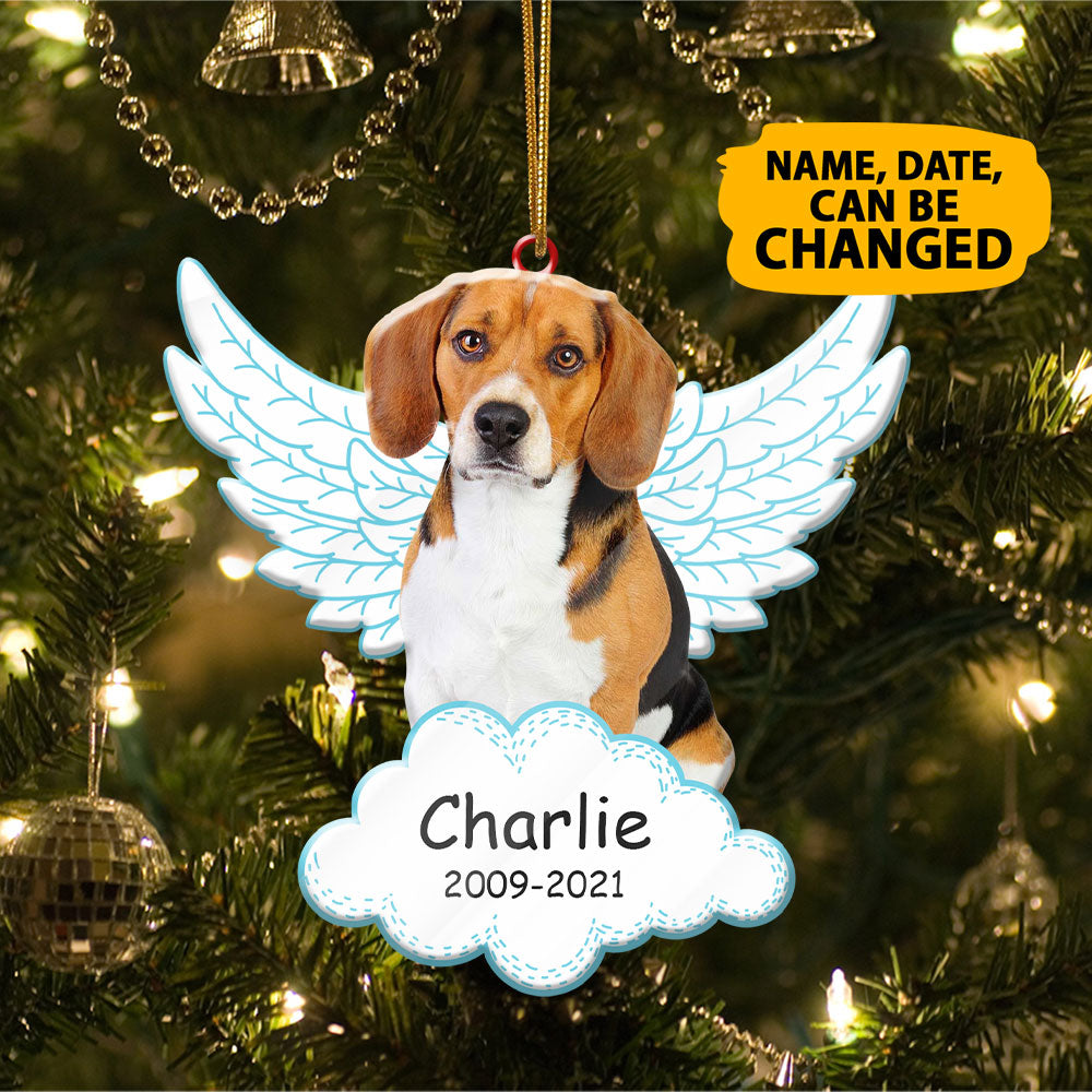 Personalized Beagle Angel Wings Memorial Acrylic Ornament