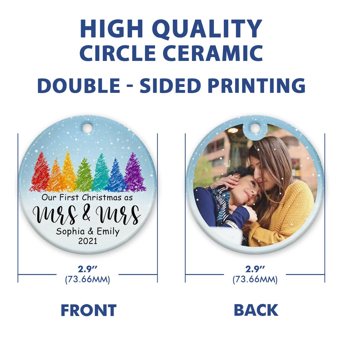 Personalized Our First Christmas As Mrs & Mrs Double Side Ceramic Circle Ornament
