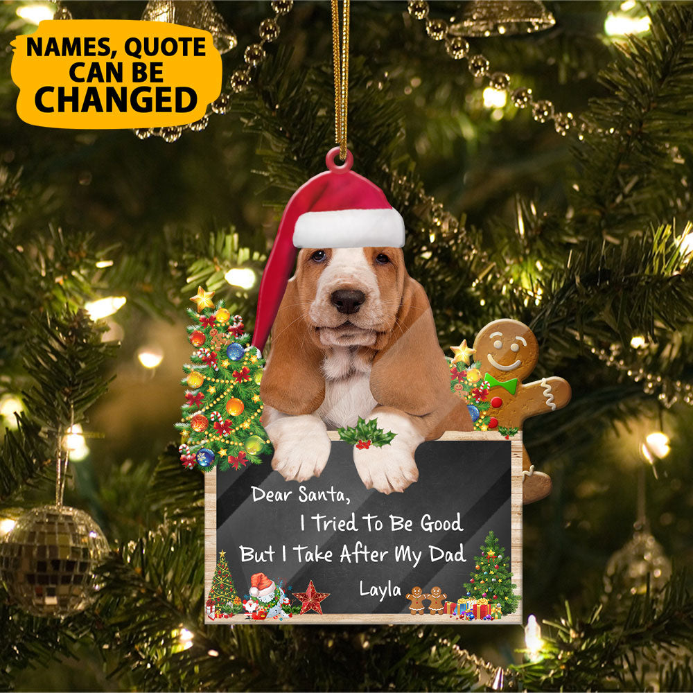 Personalized Basset Hound Dear Santa Christmas Acrylic Ornament
