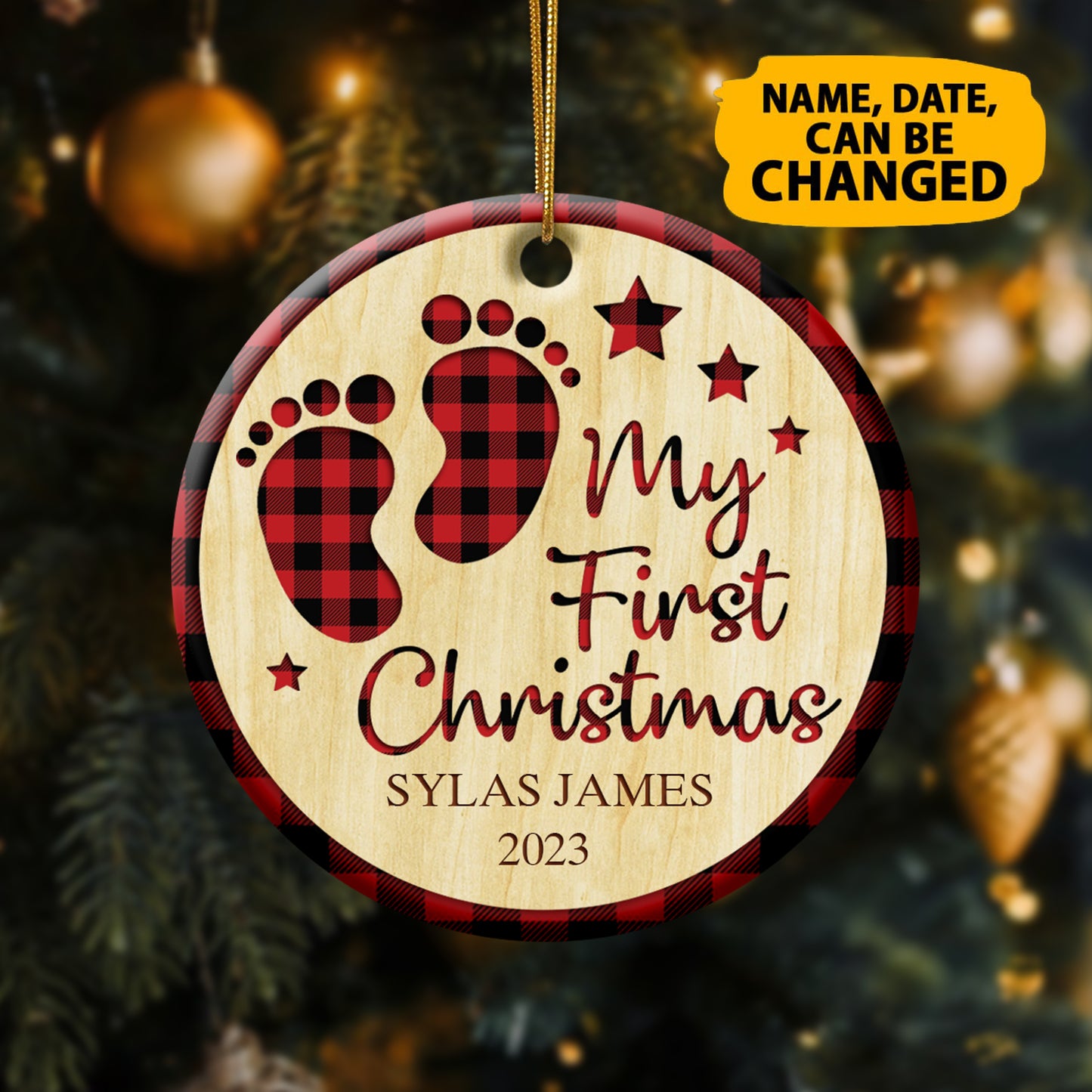 Personalized Baby's First Christmas Ceramic Circle Ornament