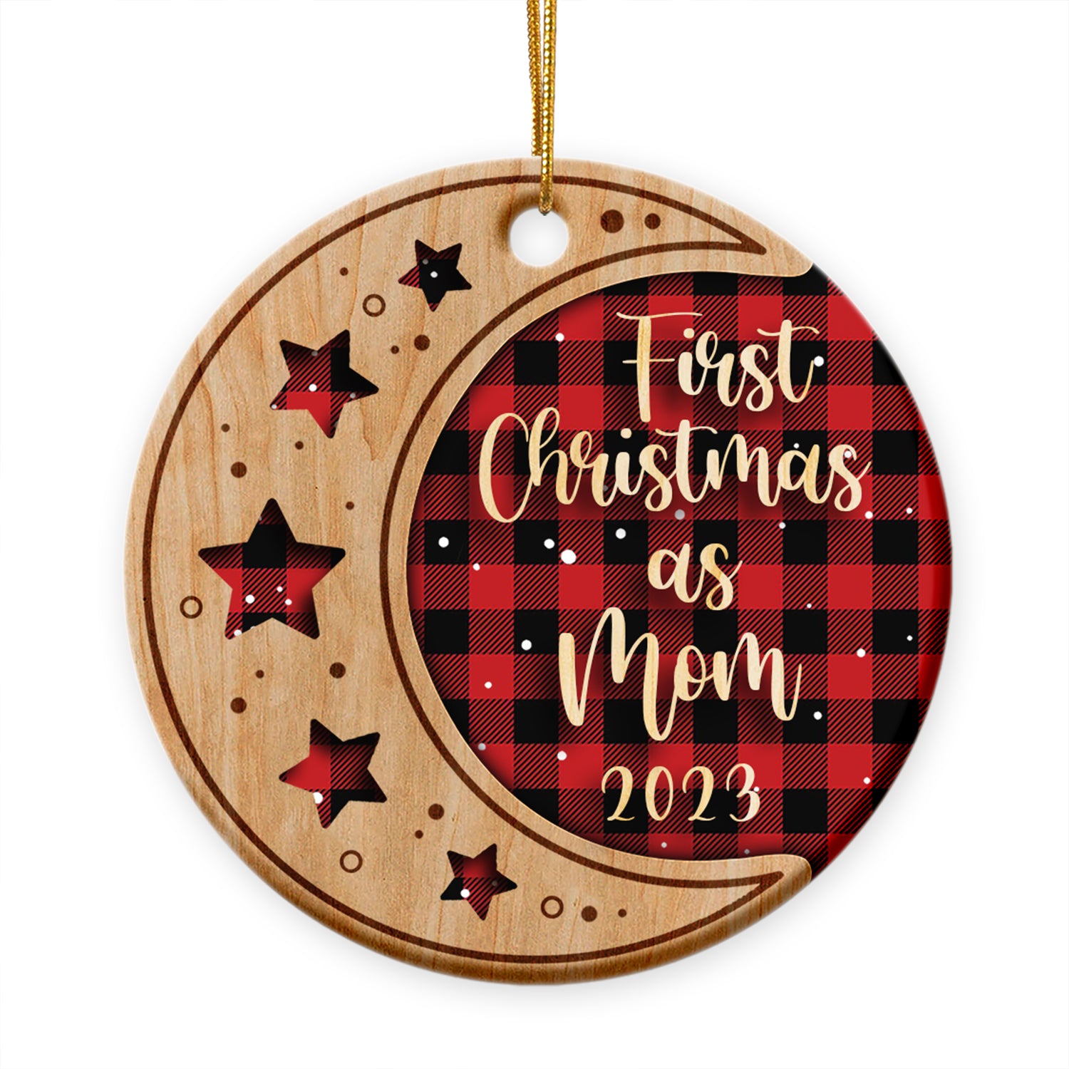 Personalized 1st Christmas As Mom Ceramic Circle Ornament