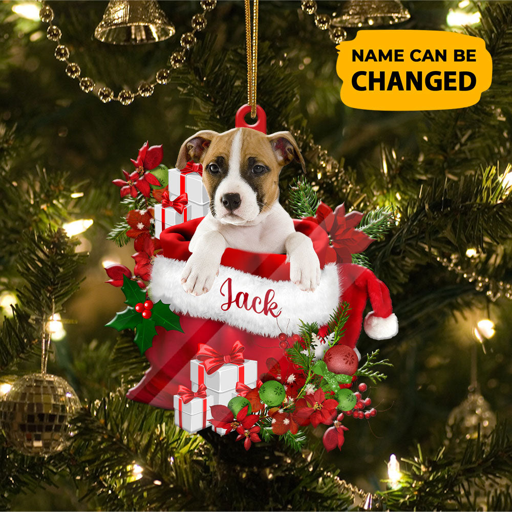 Personalized Pitbull In Santa's Bag Christmas Acrylic Ornament