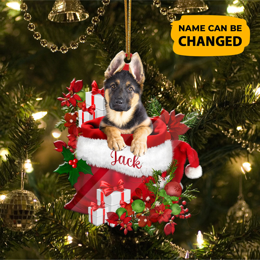 Personalized German Shepherd In Santa's Bag Christmas Acrylic Ornament