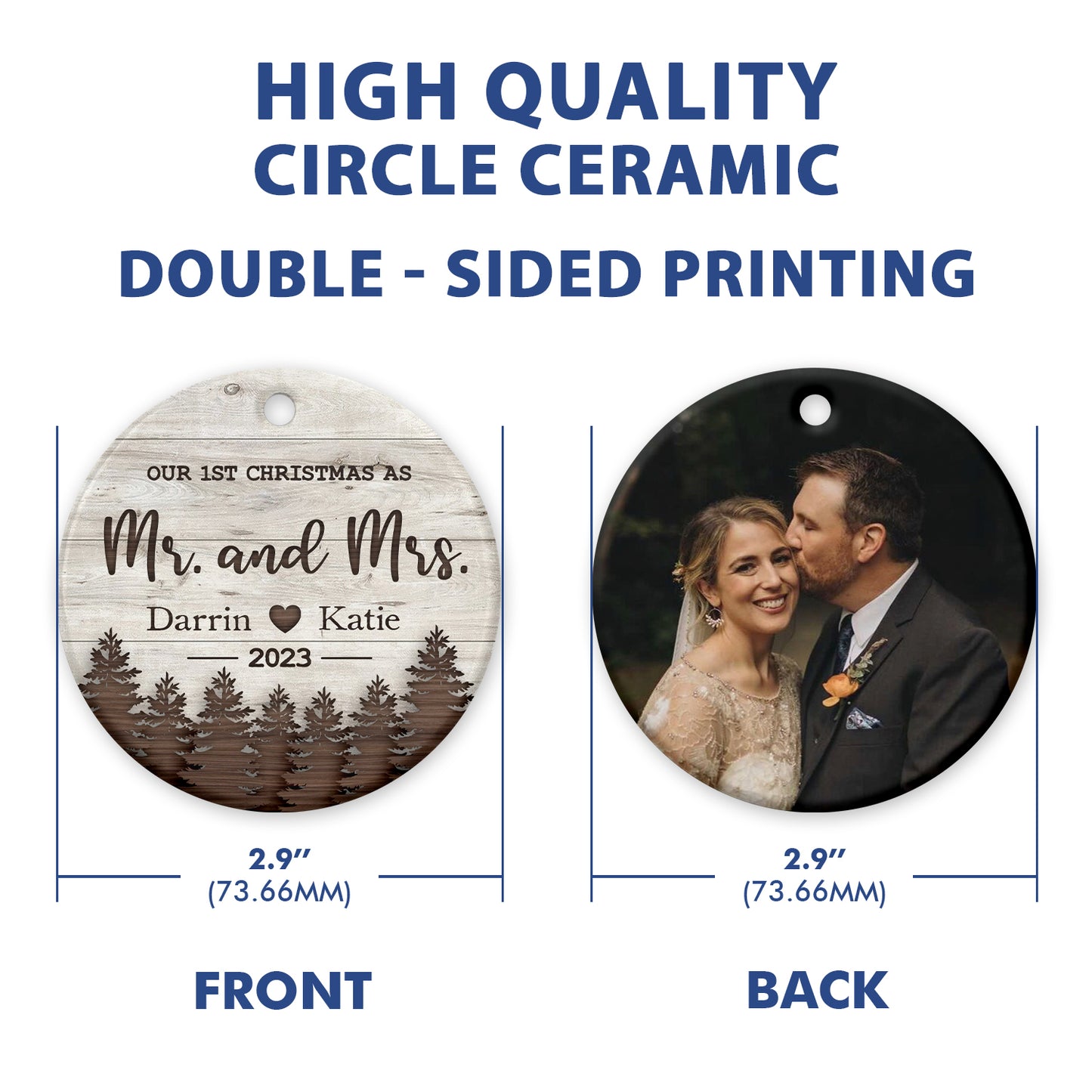 Personalized Our 1st Christmas As Mr & Mrs Double Side Ceramic Circle Ornament