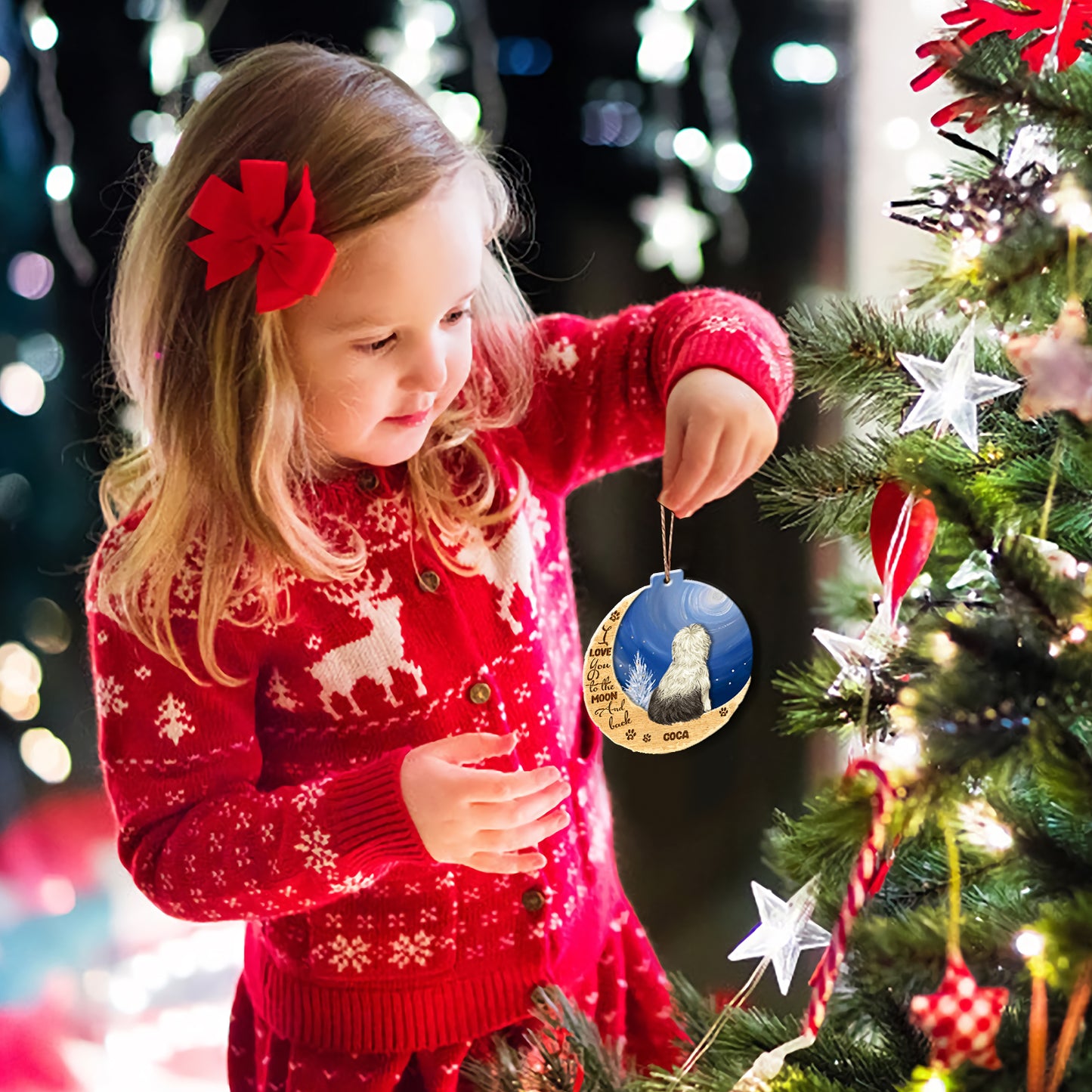 Personalized Old English Sheepdog On Moon Aluminum Ornament