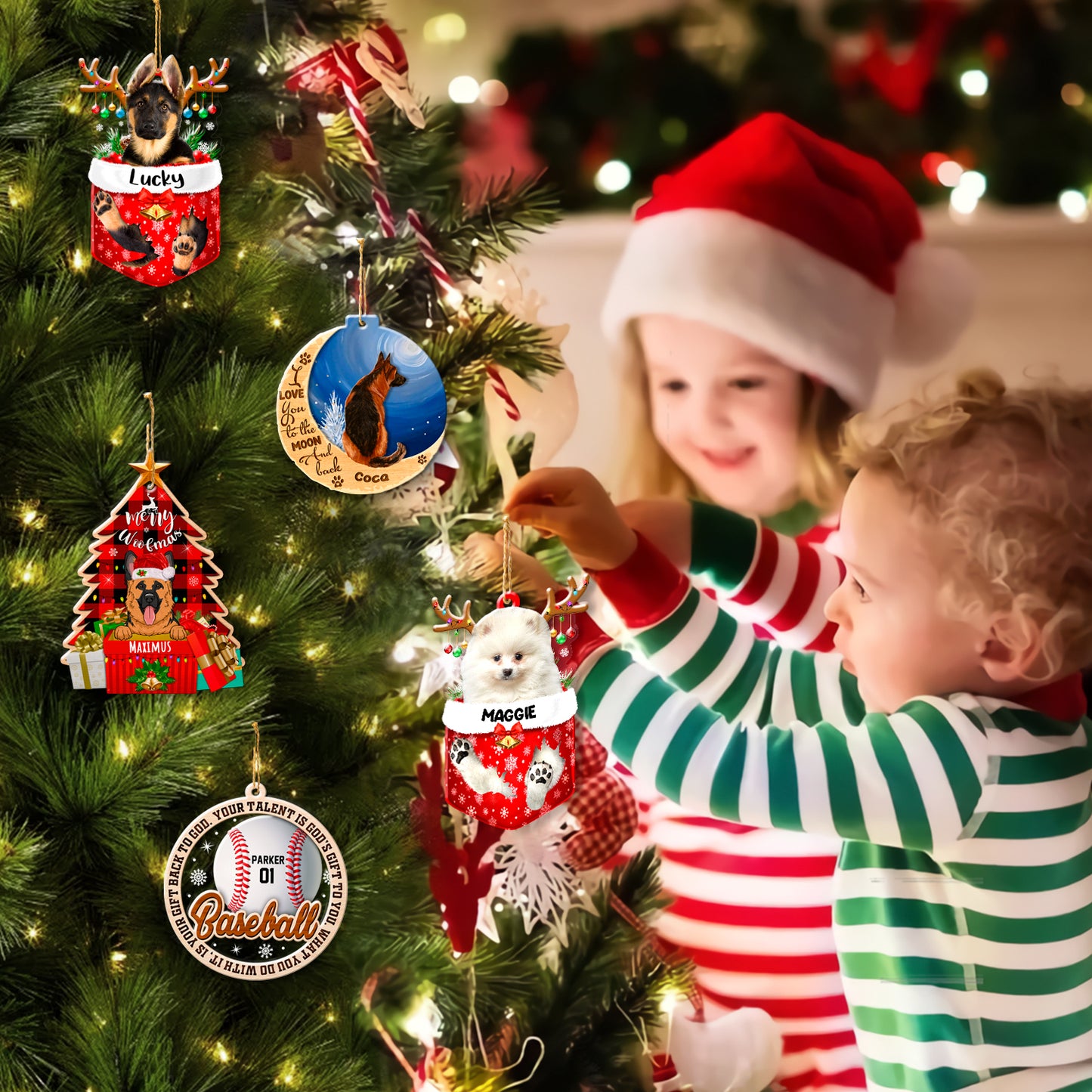 Personalized White Pomeranian In Snow Pocket Christmas Acrylic Ornament