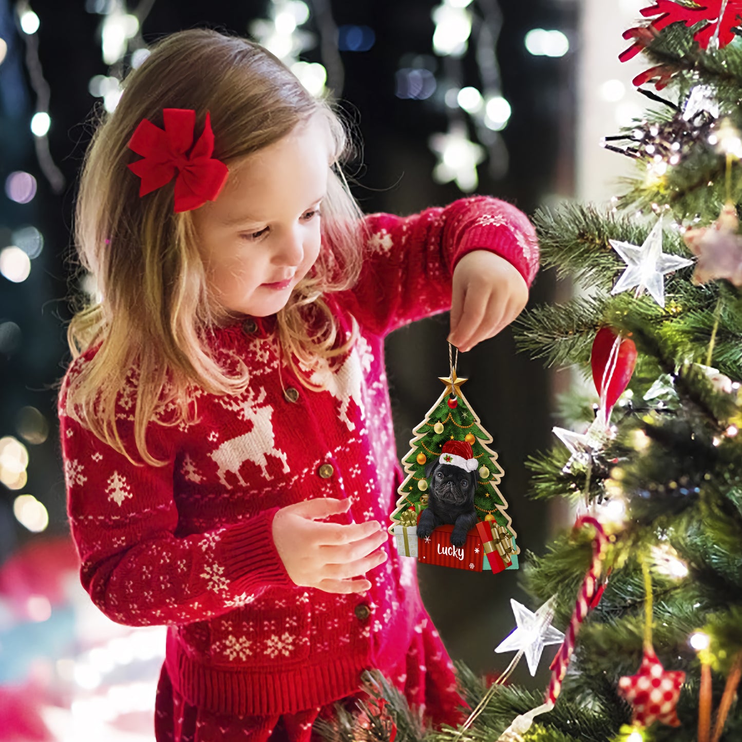 Personalized Black Pug Christmas Tree Aluminum Ornament