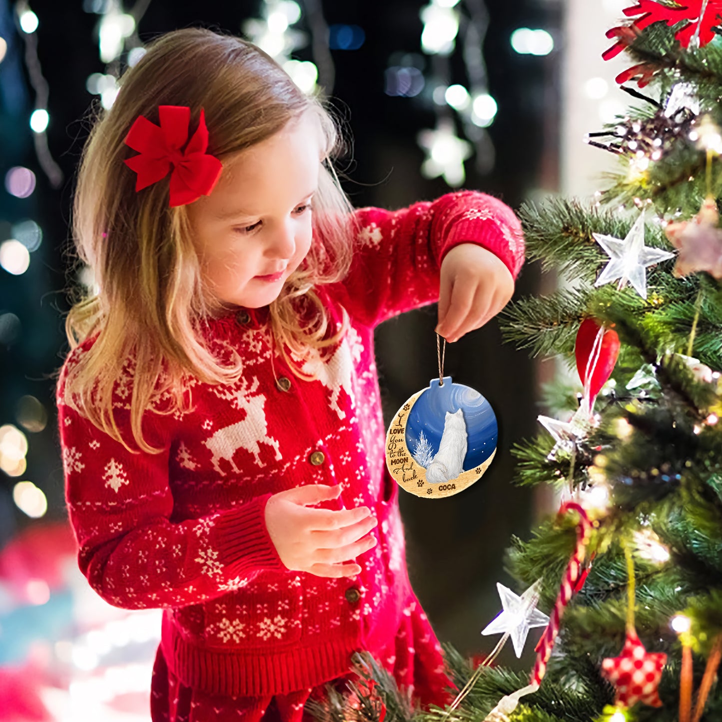 Personalized Samoyed On Moon Aluminum Ornament