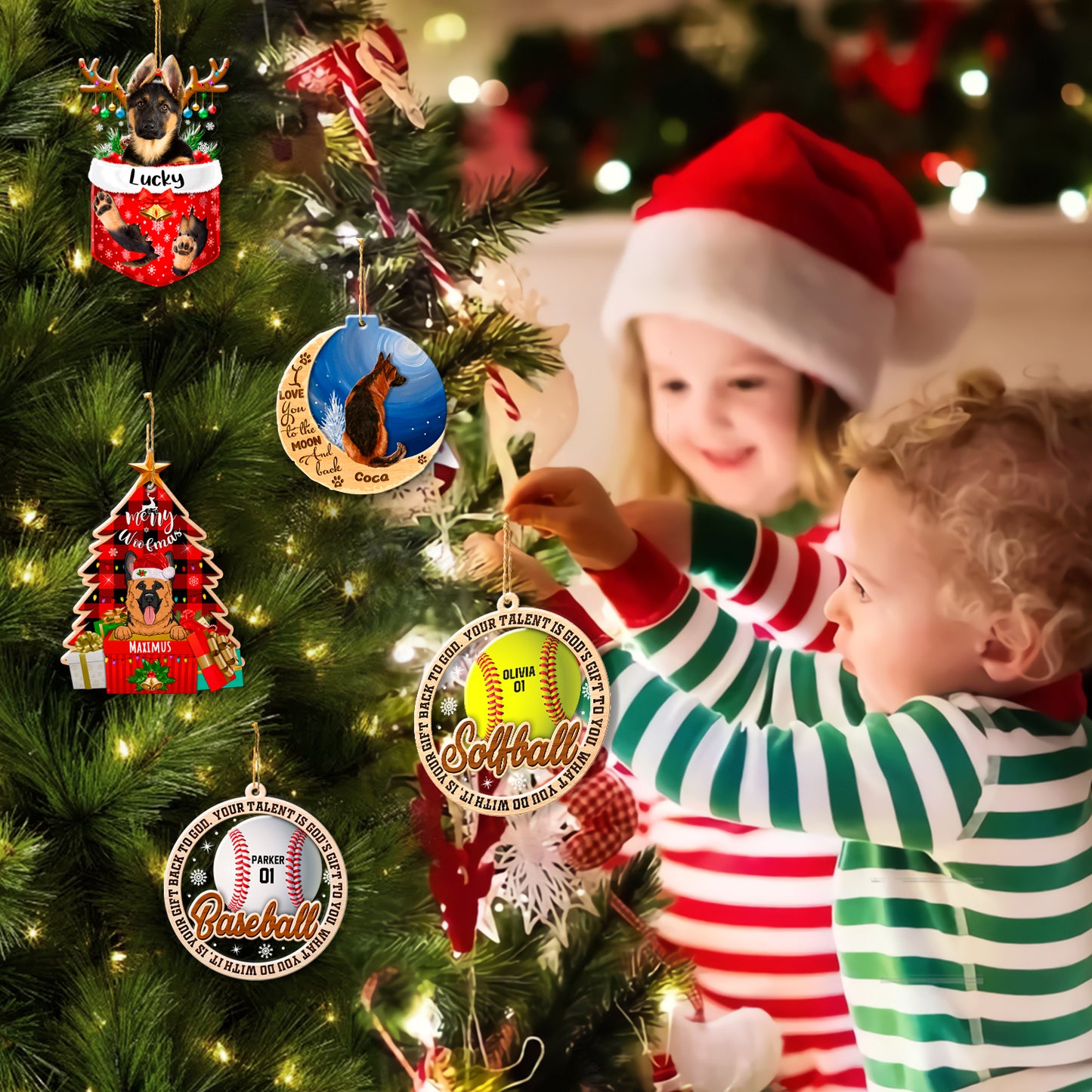 Personalized Softball 2-Layer Wood & Acrylic Christmas Ornament