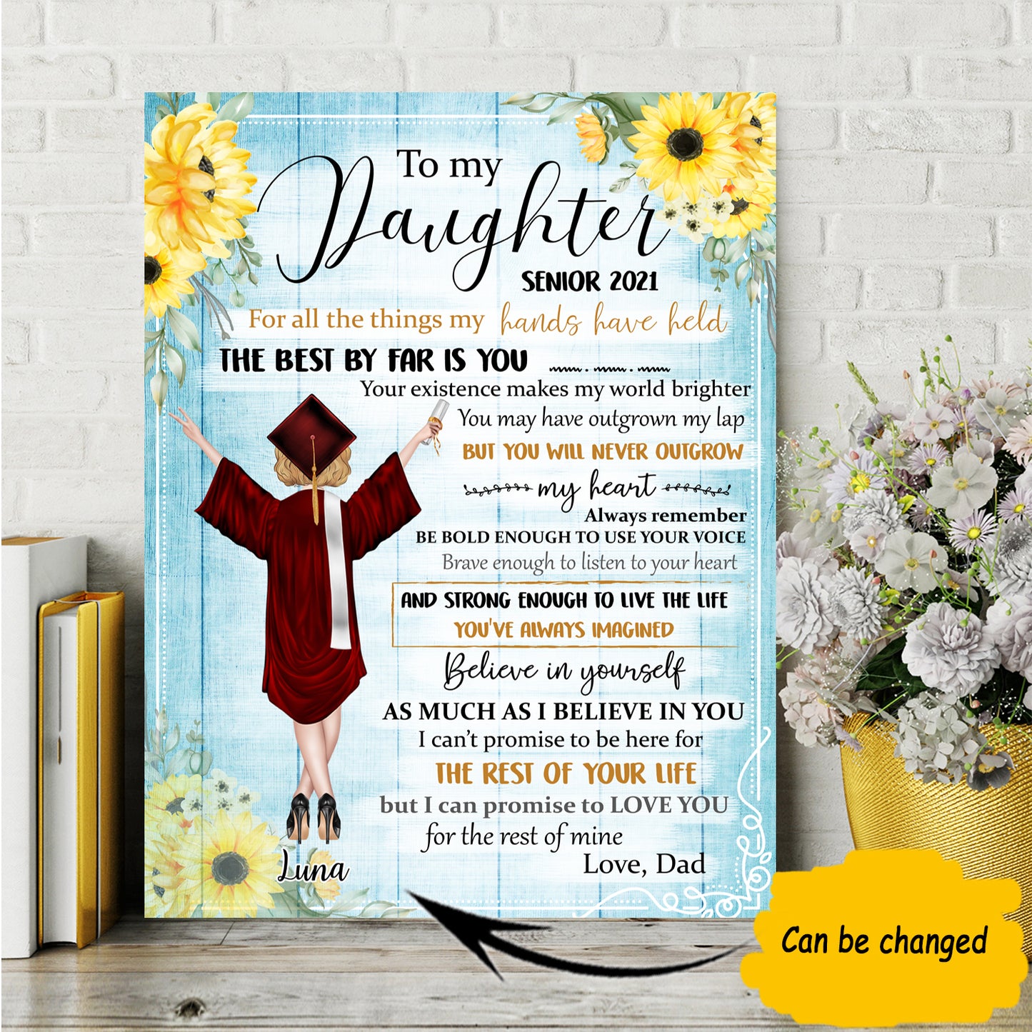 Custom personalized Canvas print wall art graduation gifts for daughter, her, best college, high school grad presents for girls, friends, family - Senior Sunflower TY0804213 - PersonalizedWitch
