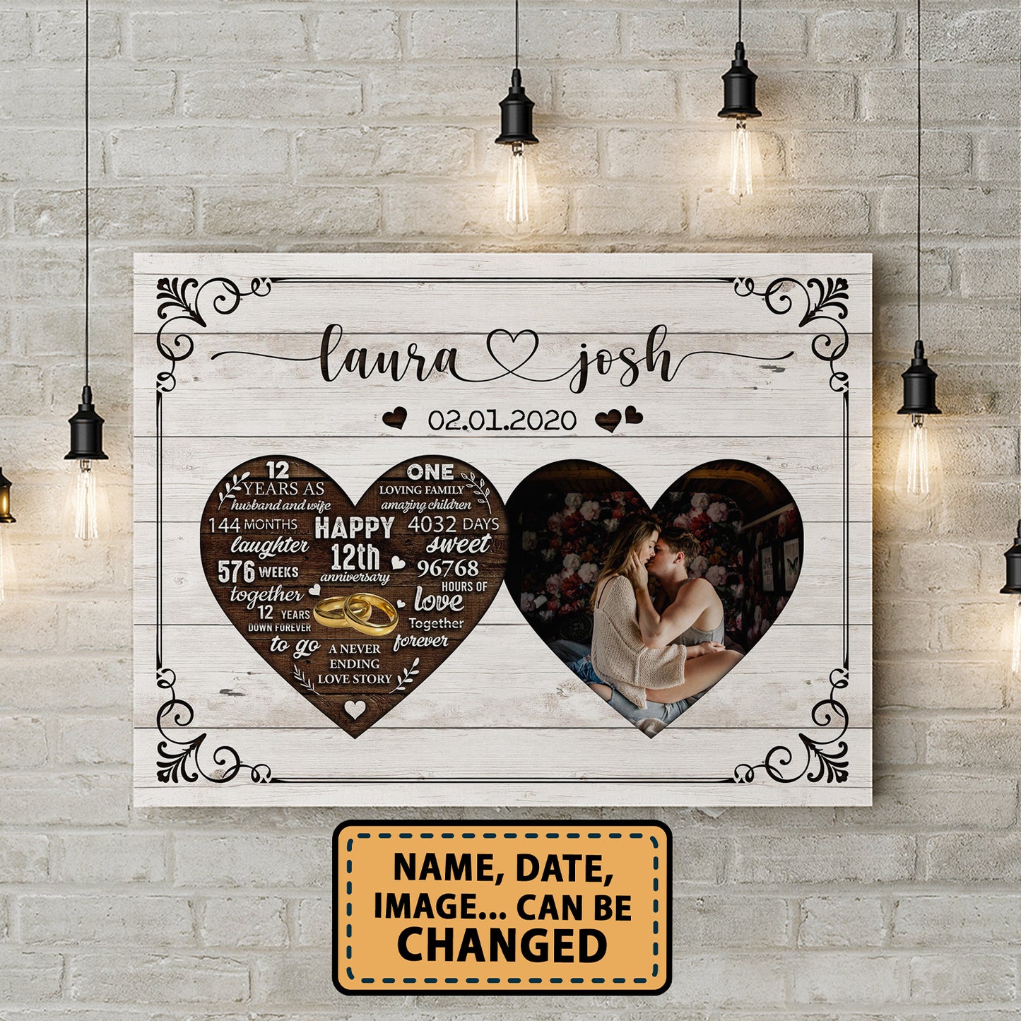 Happy 12th Anniversary As Husband And Wife Anniversary Canvas