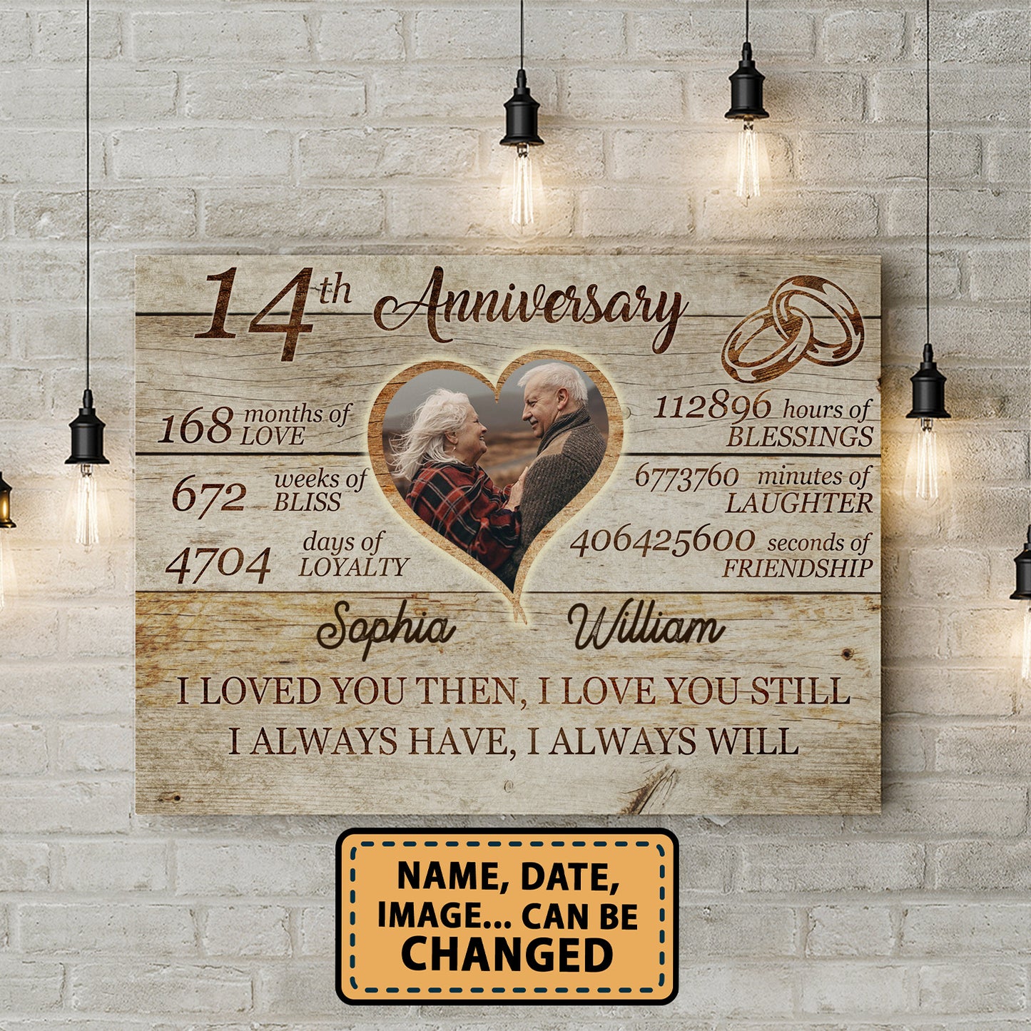 14th Anniversary Always Love Custom Image Anniversary Canvas
