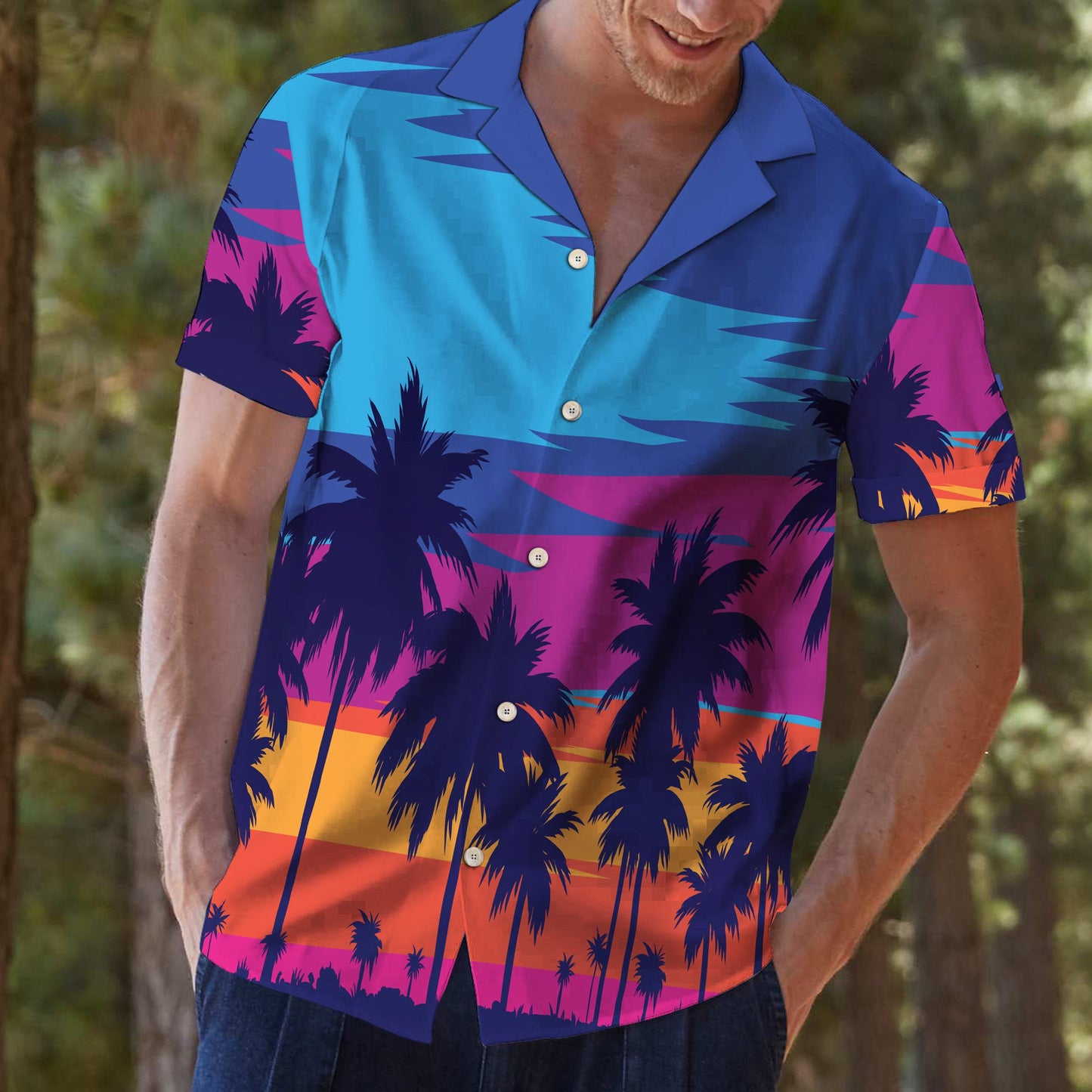 Evening on the beach with palm trees H30616 - Hawaii Shirt
