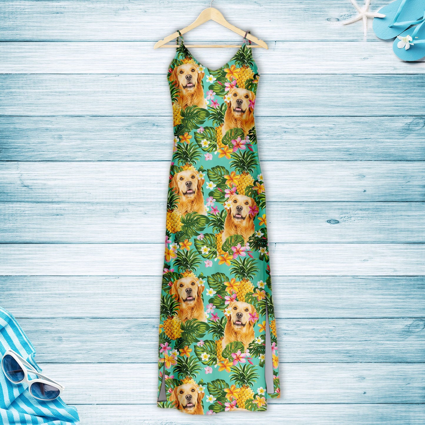 Hawaiian Tropical Pineapple Golden Retriever H157098 - Hawaii Dress