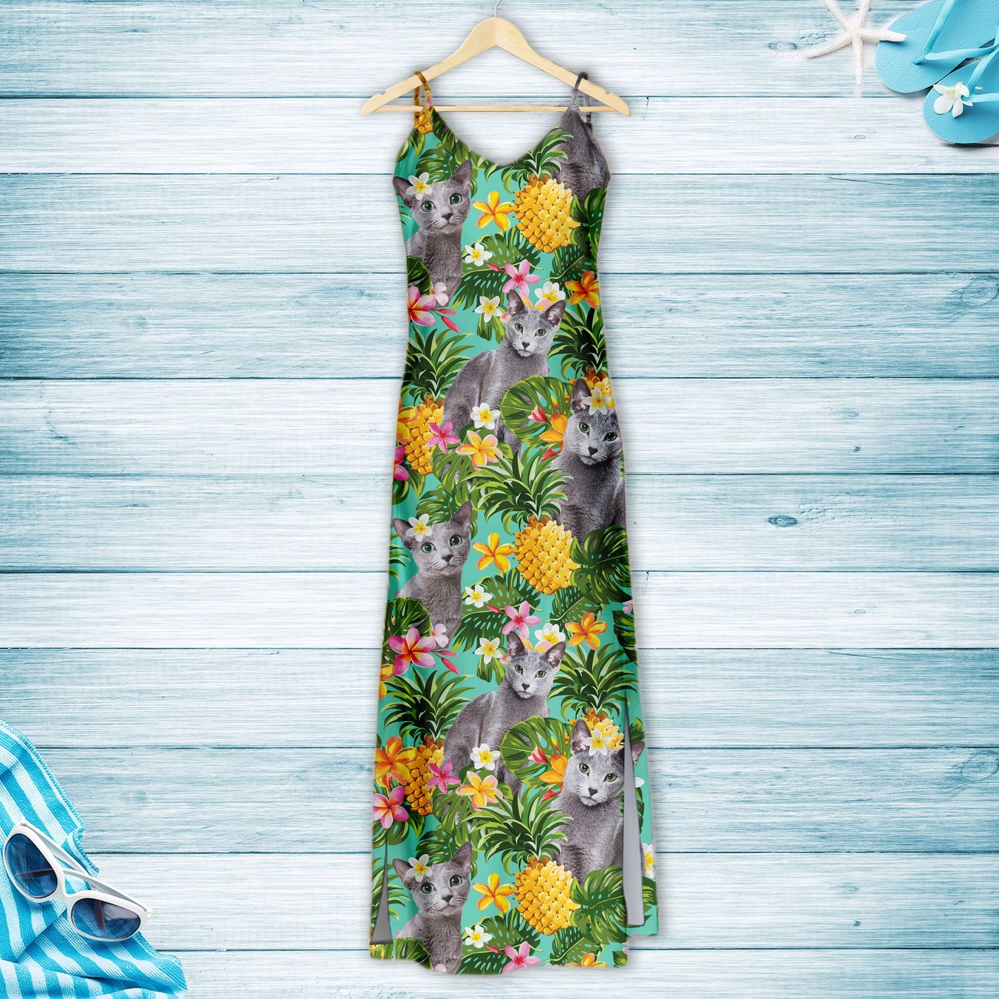 Hawaiian Tropical Pineapple Russian Blue H157101 - Hawaii Dress