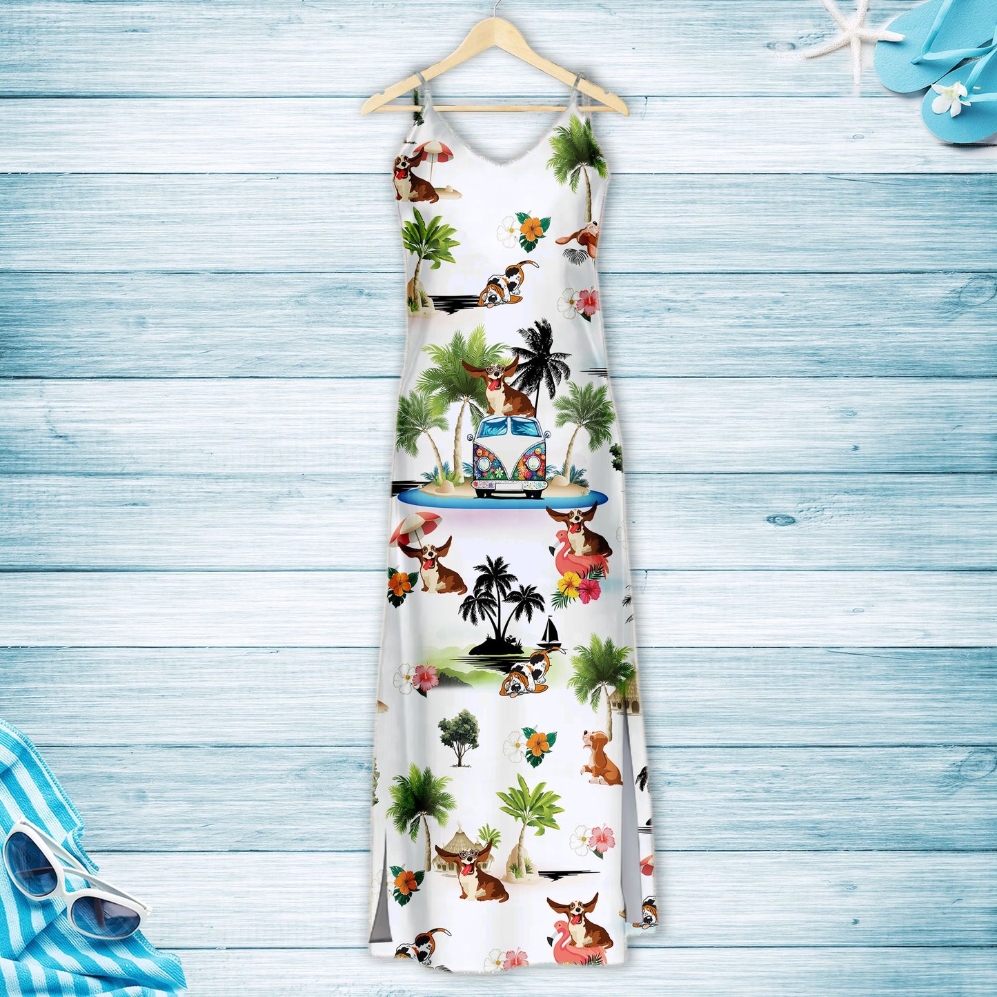 Hawaiian Basset Hound On Vacation G5716 - Hawaii Dress
