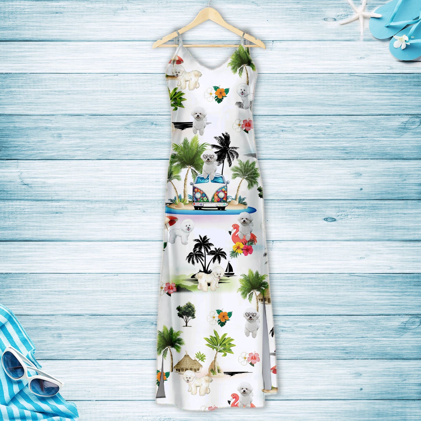 Hawaiian Bichon Frise On Vacation G5716 - Hawaii Dress