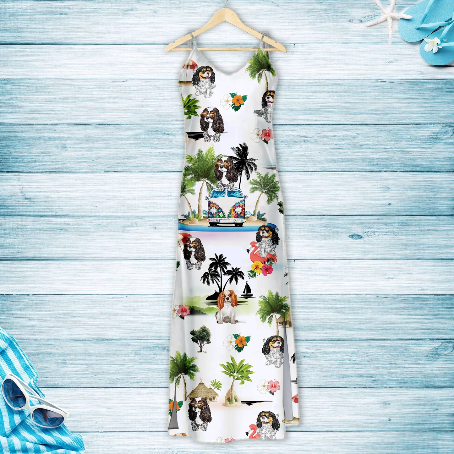 Hawaiian Cavalier King Charles Spaniel On Vacation G5716 - Hawaii Dress