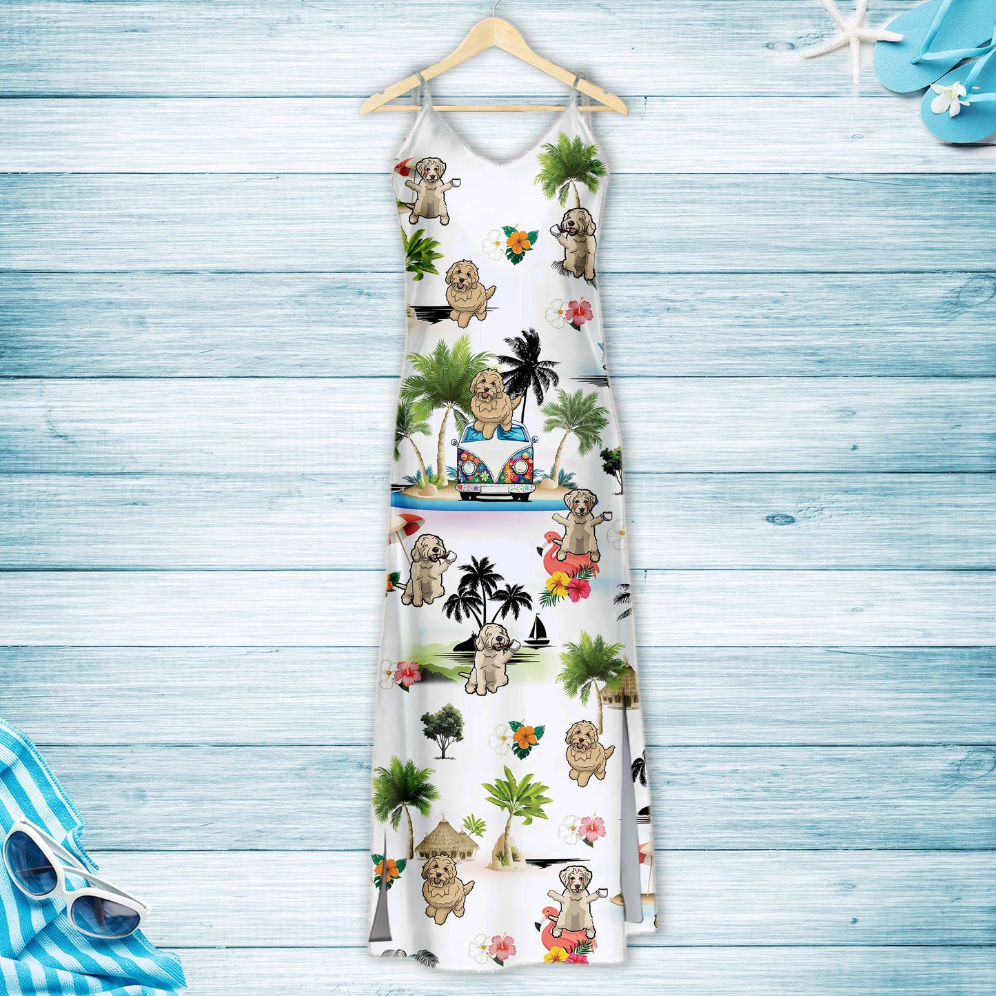 Hawaiian Goldendoodle On Vacation G5716 - Hawaii Dress