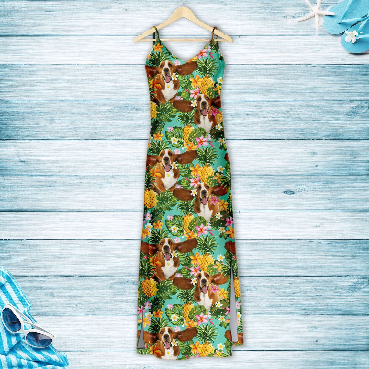 Hawaiian Tropical Pineapple Basset Hound H167006 - Hawaii Dress