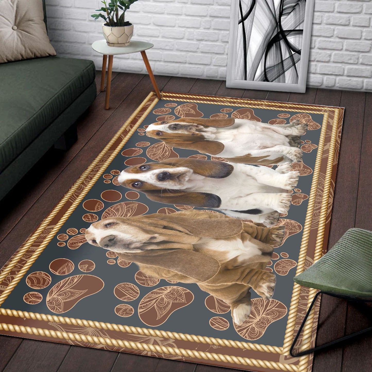 Basset Hound Floral Paw H7857 - Rectangle Rug
