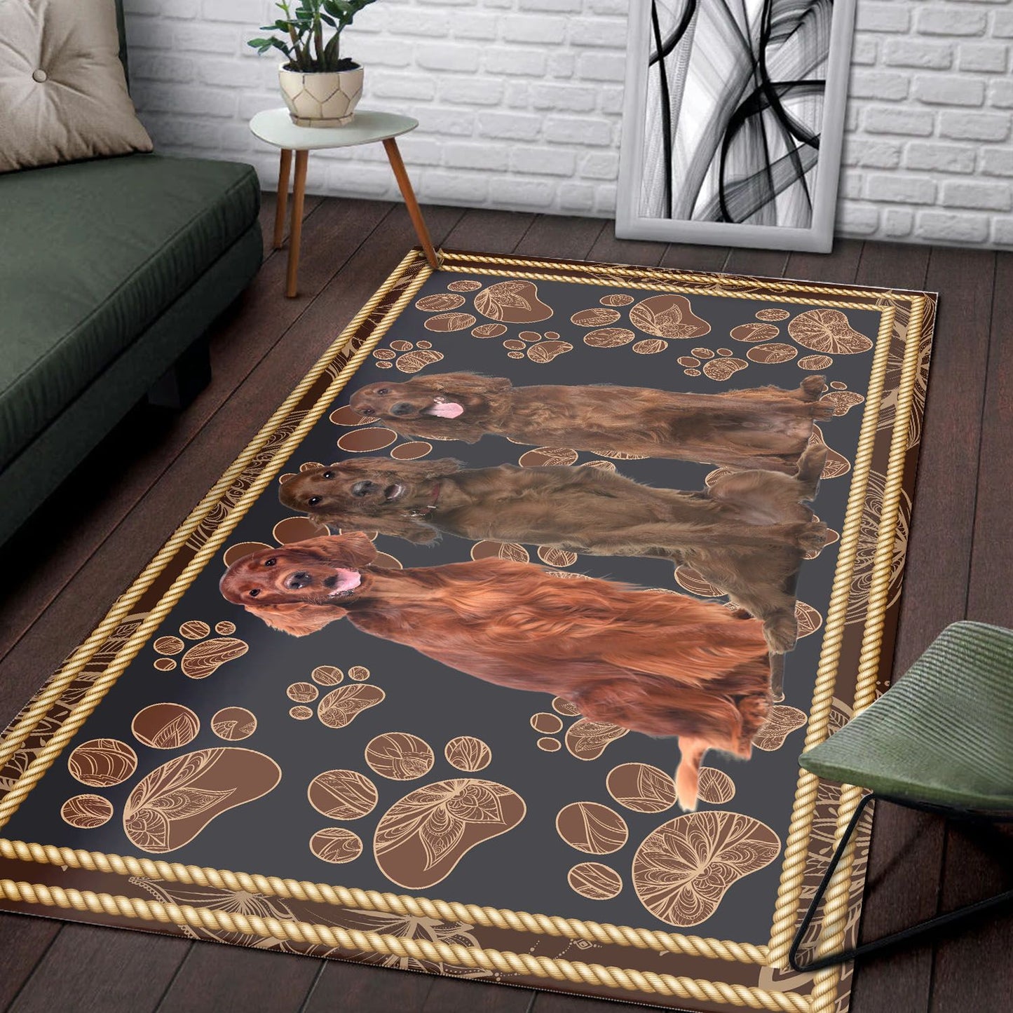Irish Setter Floral Paw H7858 - Rectangle Rug