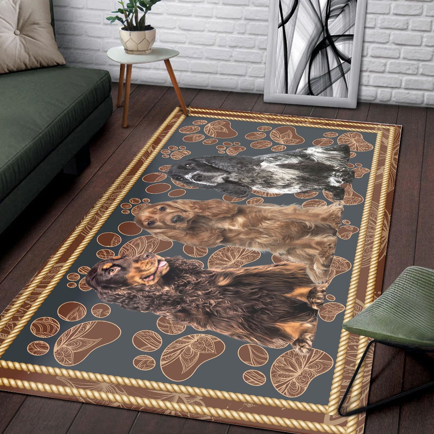English Cocker Spaniel Floral Paw H7859 - Rectangle Rug