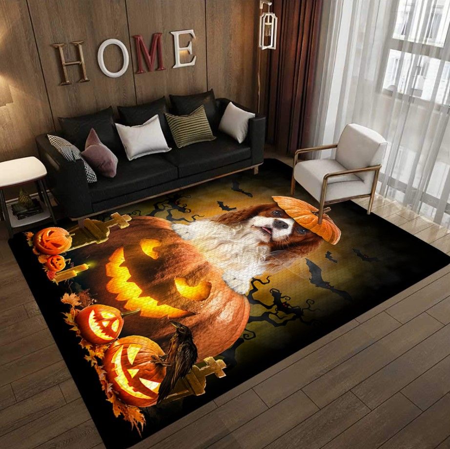 Cavalier King Charles Spaniel Pumpkin Halloween D1008 Rug