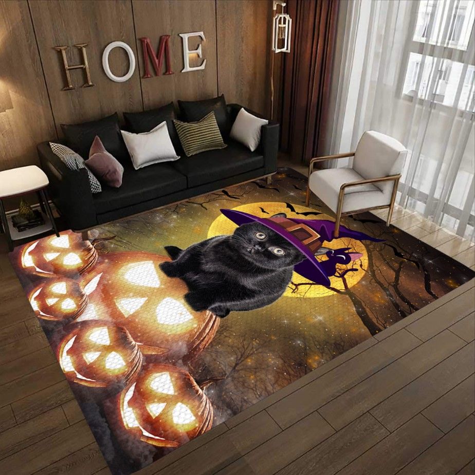 Black Cat Halloween Night Rectangle Rug