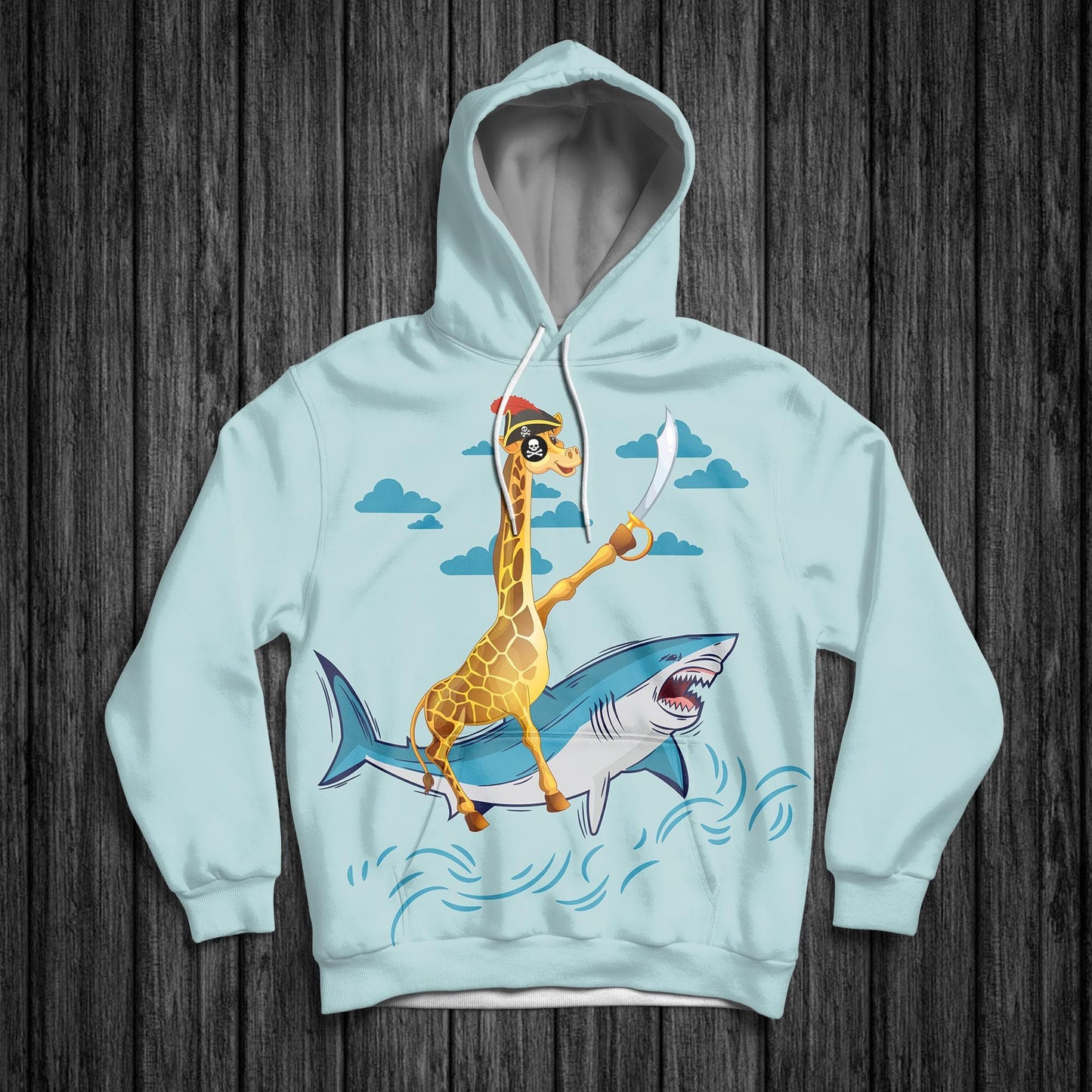 Giraffe Pirate Riding Shark H4912 - All Over Print Unisex Hoodie