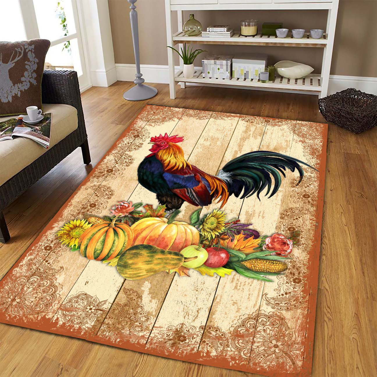 Rooster Pumpkin Autumn T409 Rug