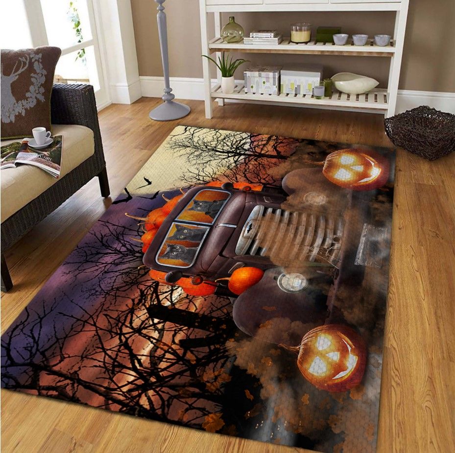 Black Cat and Pumpkin Car D0709 Rectangle Rug