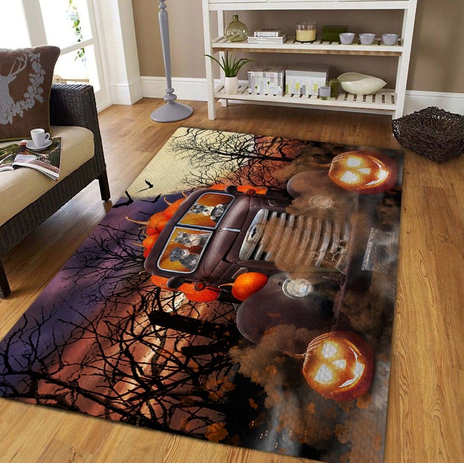 Miniature Schnauzer and Pumpkin Car D0709 Rectangle Rug