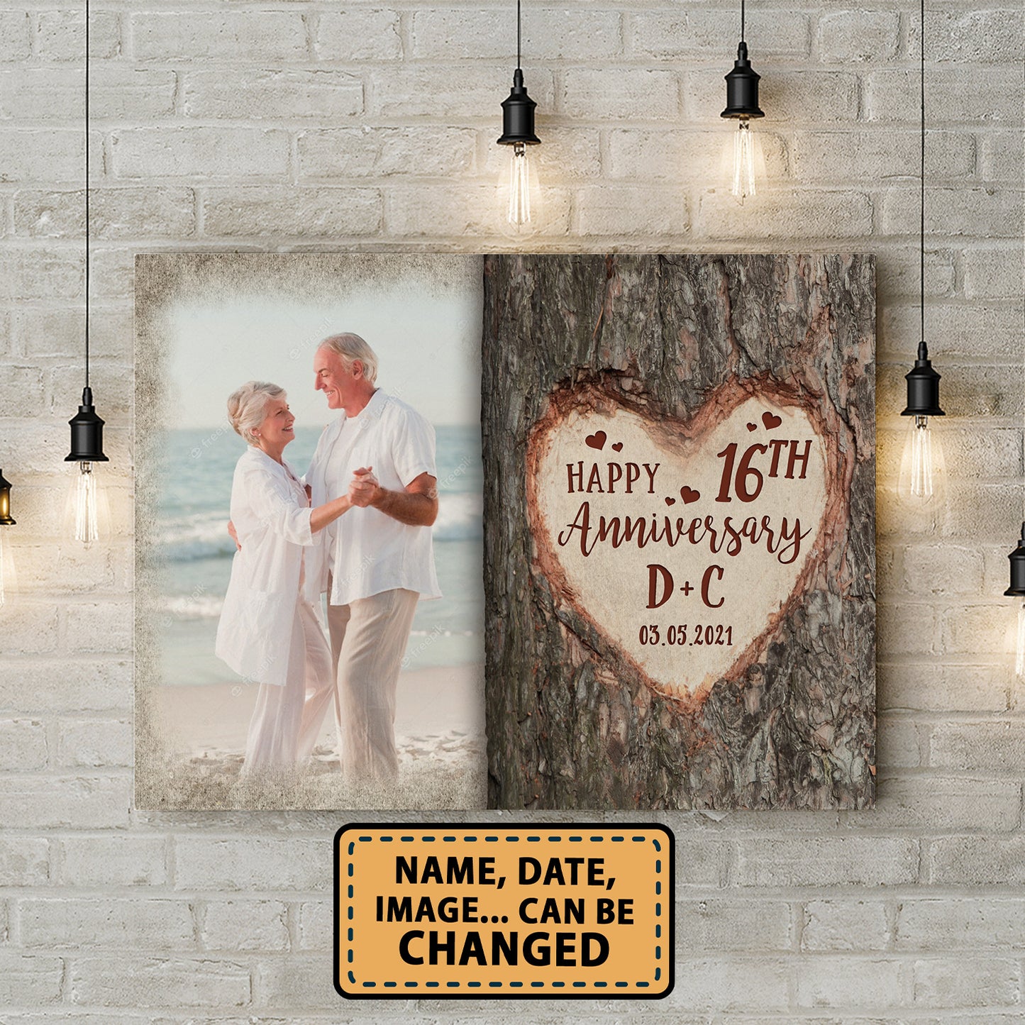 Happy 16th Anniversary Tree Heart Custom Image Personalized Canvas