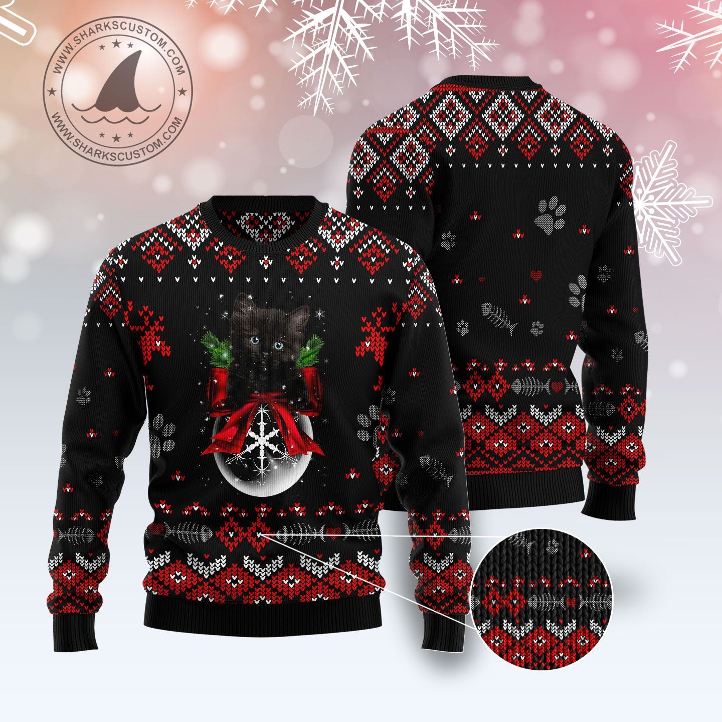 Black Cat Christmas T229 - All Over Print Ugly Christmas Sweater