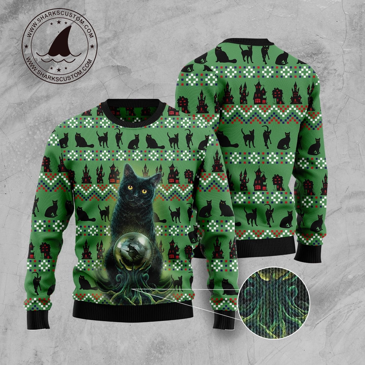 Ugly Black Cat TG5928 Ugly Halloween Sweater