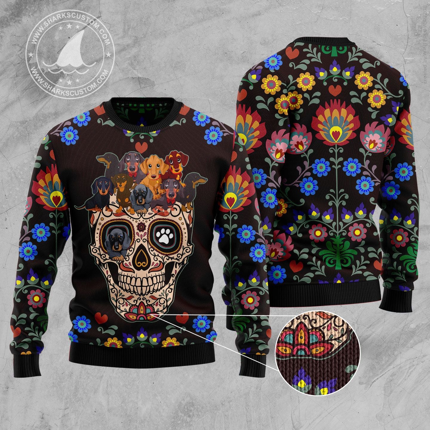 Dachshund Skull T110 Halloween Sweater