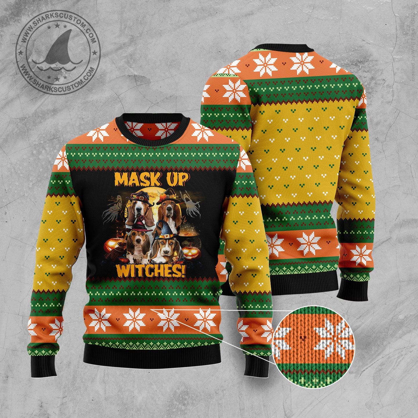 Basset Hound Mask Up Witches T210 Halloween Sweater